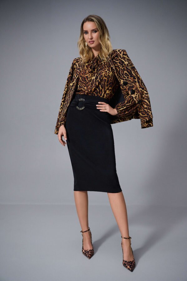 Joseph Ribkoff Moss Crepe Koker Rok Model 253134 Zwart - Afbeelding 3