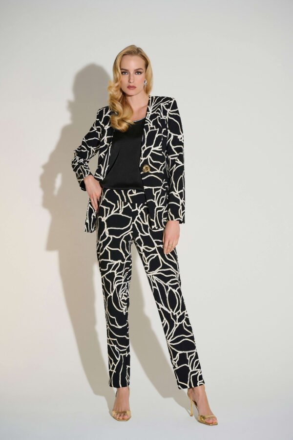 Joseph Ribkoff Broek Lux Twill Foiled Floral Slim Fit 253784 Black/Vanilla - Afbeelding 2