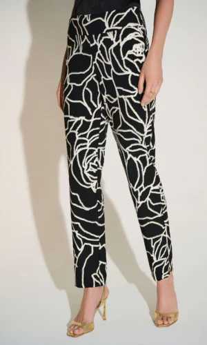 Joseph Ribkoff Broek Lux Twill Foiled Floral Slim Fit 253784 Black/Vanilla