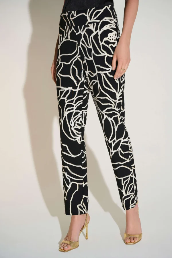Joseph Ribkoff Broek Lux Twill Foiled Floral Slim Fit 253784 Black/Vanilla