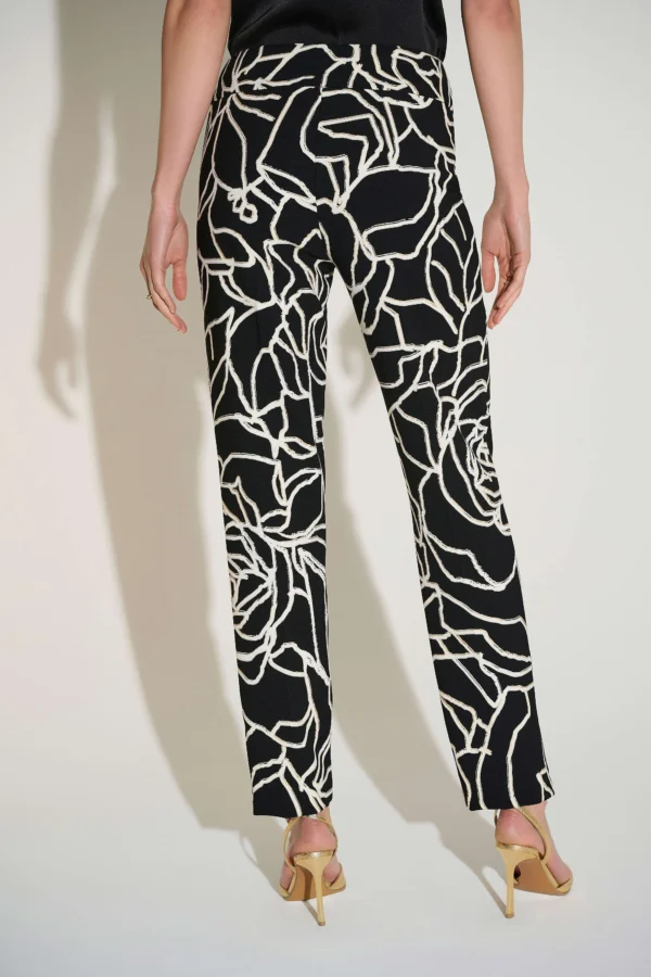Joseph Ribkoff Broek Lux Twill Foiled Floral Slim Fit 253784 Black/Vanilla - Afbeelding 4