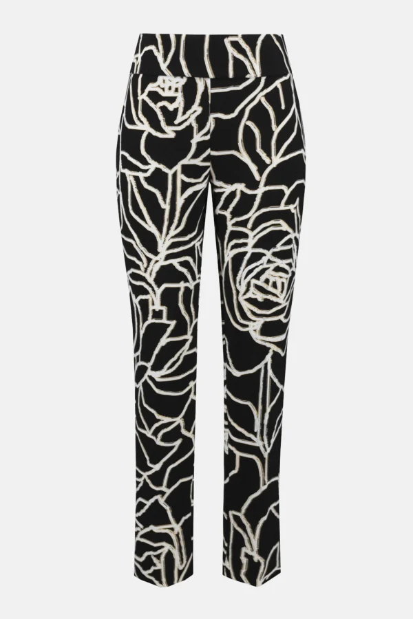 Joseph Ribkoff Broek Lux Twill Foiled Floral Slim Fit 253784 Black/Vanilla - Afbeelding 5
