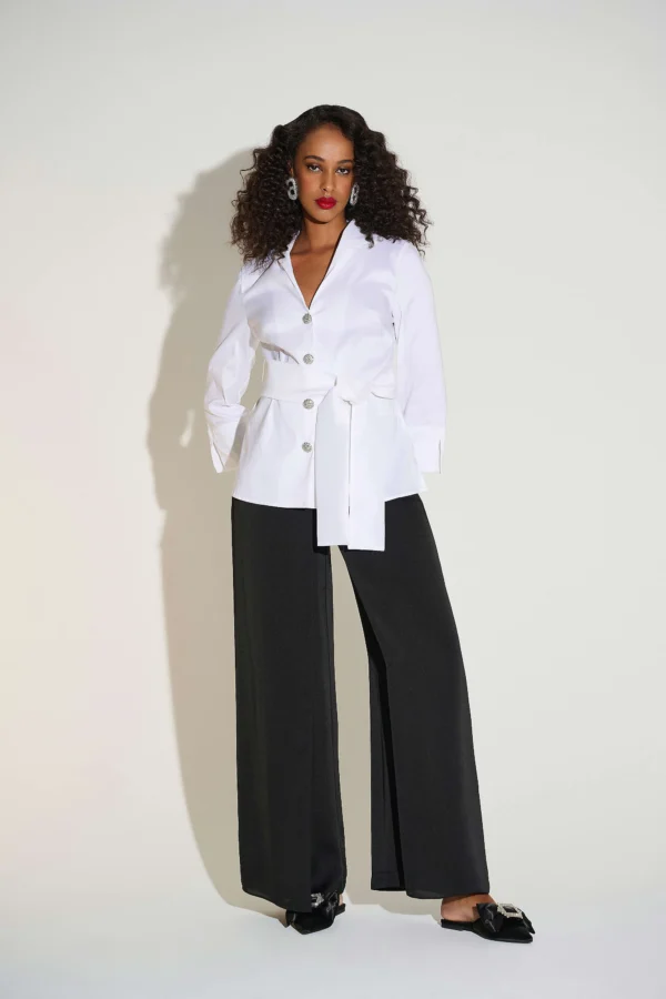 Joseph Ribkoff Satijnen Wide Leg Broek Overlay 253788 Zwart - Afbeelding 3