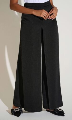 Joseph Ribkoff Satijnen Wide Leg Broek Overlay 253788 Zwart