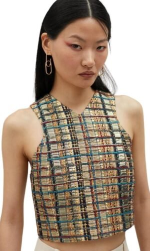 Lola Casademunt Tweed Haltertop Strass MS2515046 Groen/Blauw