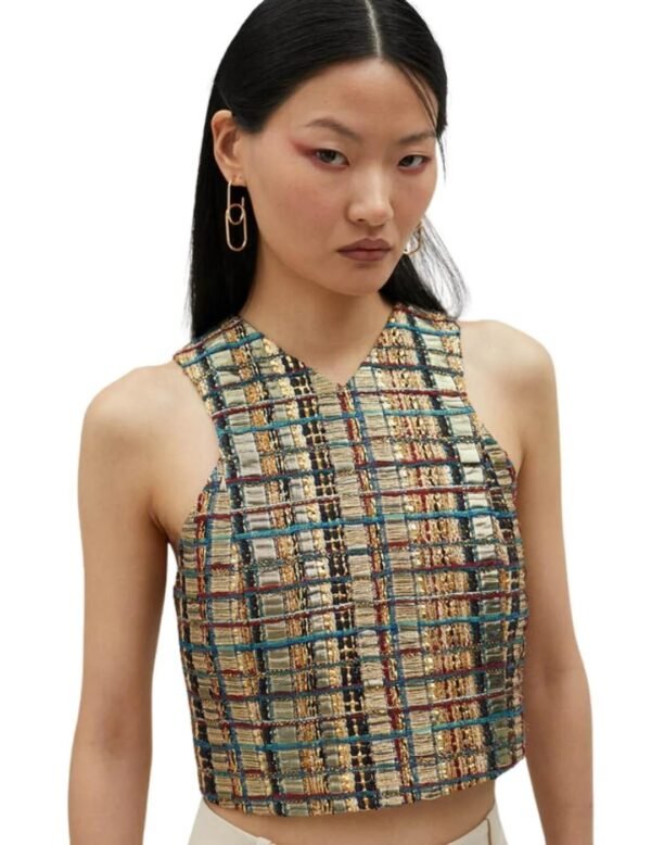 Lola Casademunt Tweed Haltertop Strass MS2515046 Groen/Blauw