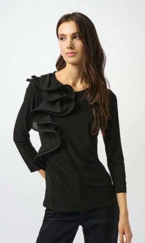 Joseph Ribkoff Silky Knit Fitted Ruffled Top 253047 Zwart