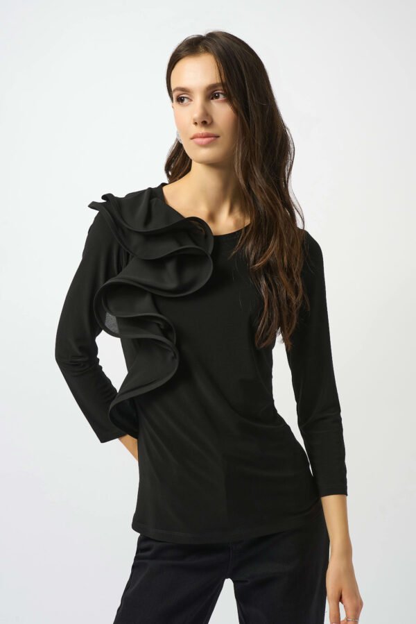 Joseph Ribkoff Silky Knit Fitted Ruffled Top 253047 Zwart