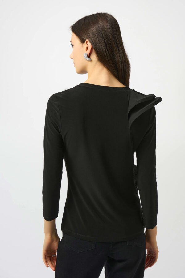 Joseph Ribkoff Silky Knit Fitted Ruffled Top 253047 Zwart - Afbeelding 4