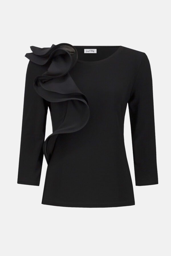 Joseph Ribkoff Silky Knit Fitted Ruffled Top 253047 Zwart - Afbeelding 5
