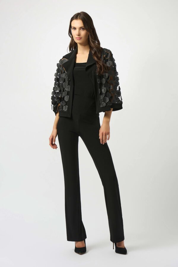 Joseph Ribkoff Embroidered Mesh & Silky Knit Trapeze Jacket 253089 Zwart - Afbeelding 2