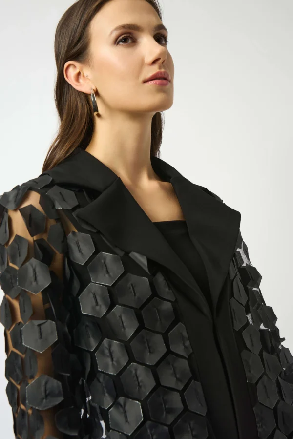 Joseph Ribkoff Embroidered Mesh & Silky Knit Trapeze Jacket 253089 Zwart - Afbeelding 3