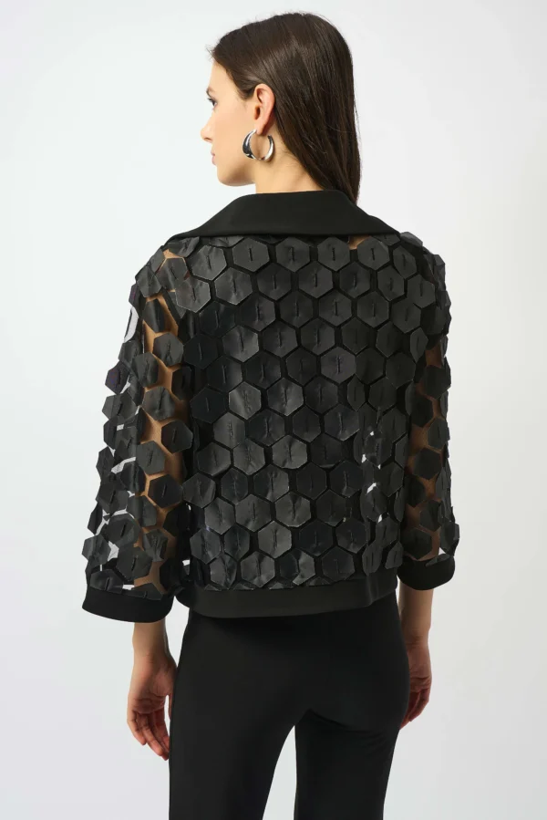 Joseph Ribkoff Embroidered Mesh & Silky Knit Trapeze Jacket 253089 Zwart - Afbeelding 5