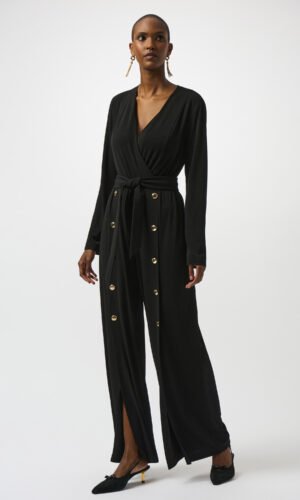Joseph Ribkoff Moss Crepe Wide-Leg Jumpsuit 253119 Zwart