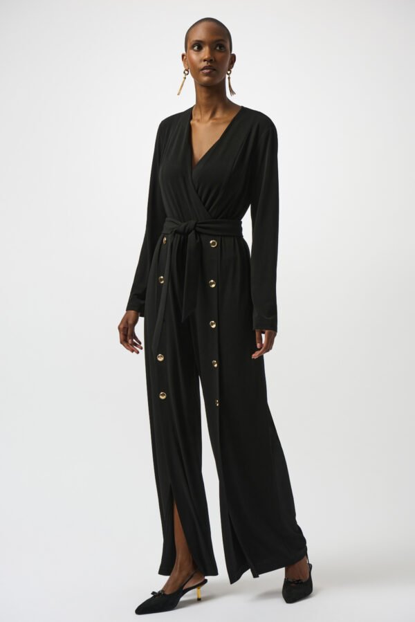 Joseph Ribkoff Moss Crepe Wide-Leg Jumpsuit 253119 Zwart
