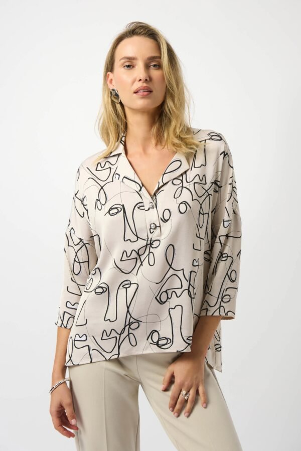 Joseph Ribkoff Hammered Satin Boxy Top 253230 Moonstone/Zwart