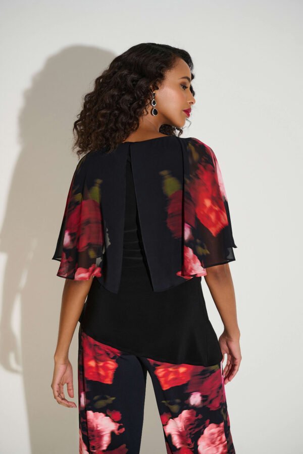 Joseph Ribkoff Silky Knit Top Chiffon Bloemenmouwen 253763 Black/Multi - Afbeelding 4
