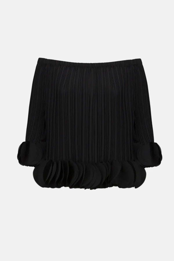 Joseph Ribkoff Georgette Off-Shoulder Pleated Top 253939 Zwart - Afbeelding 5