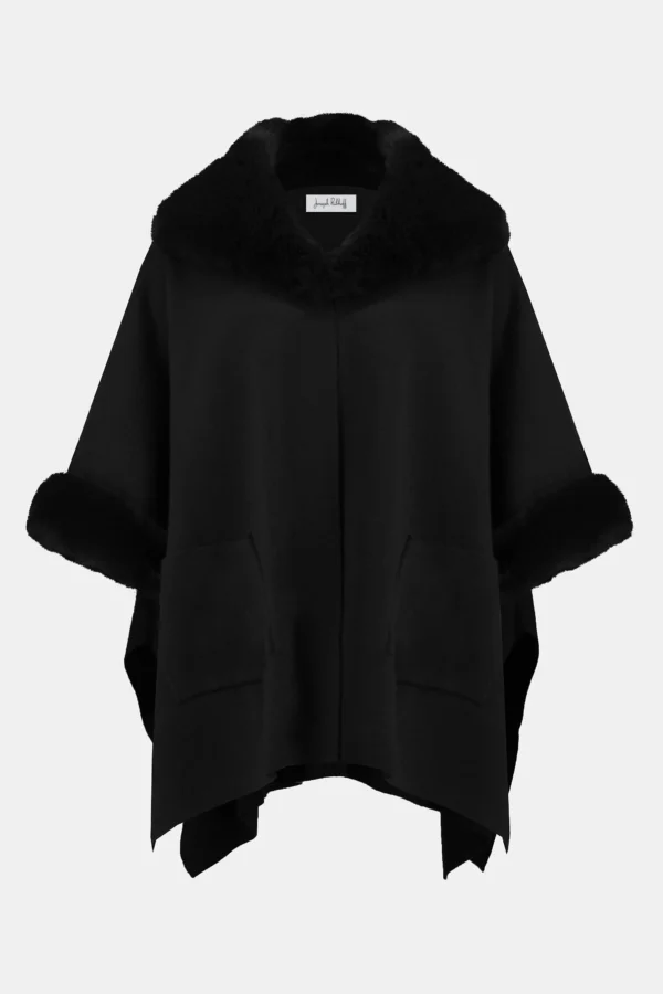 Joseph Ribkoff Brushed Jacquard Faux Fur Cape 243930F2 Zwart - Afbeelding 6