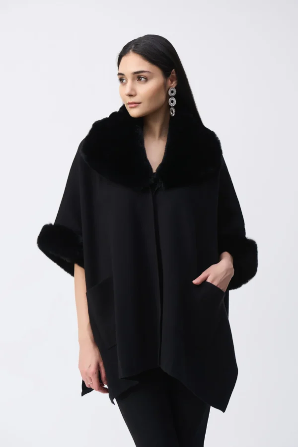 Joseph Ribkoff Brushed Jacquard Faux Fur Cape 243930F2 Zwart