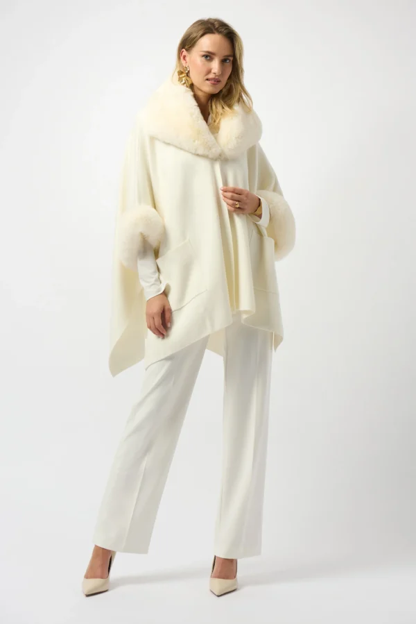 Joseph Ribkoff Brushed Jacquard Faux Fur Cape 243930F2 Vanilla - Afbeelding 2
