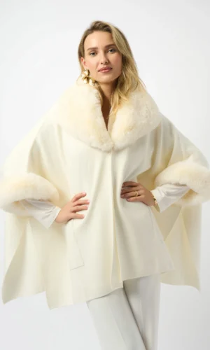 Joseph Ribkoff Brushed Jacquard Faux Fur Cape 243930F2 Vanilla
