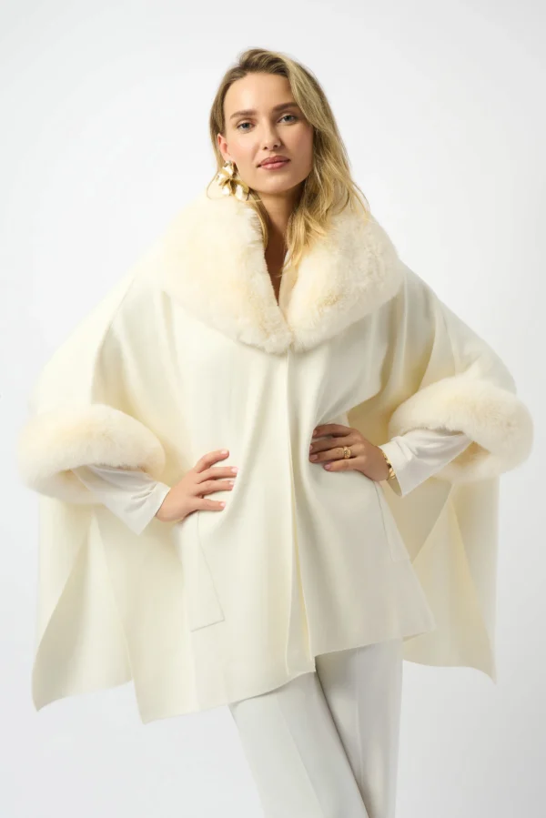 Joseph Ribkoff Brushed Jacquard Faux Fur Cape 243930F2 Vanilla