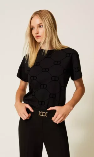 Twinset T-Shirt Oval T Flockprint 252TP2055 Zwart