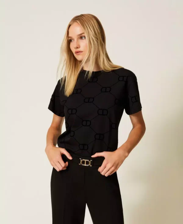 Twinset T-Shirt Oval T Flockprint 252TP2055 Zwart
