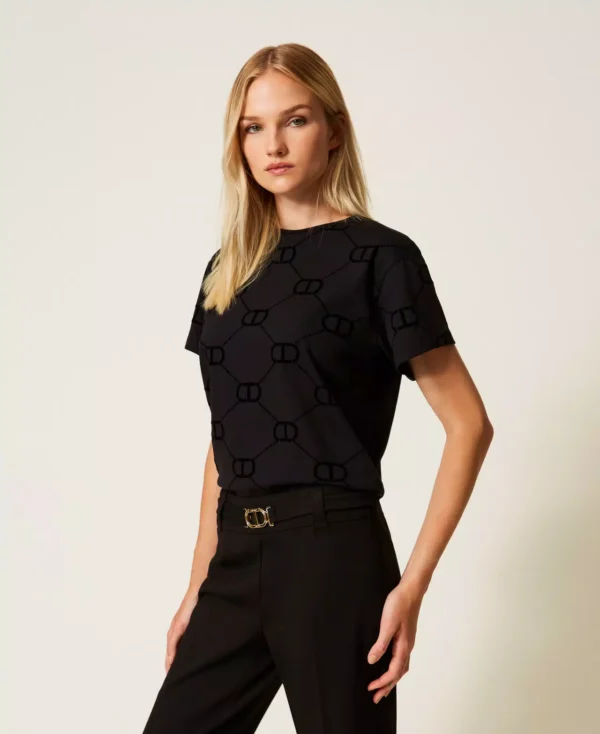 Twinset T-Shirt Oval T Flockprint 252TP2055 Zwart - Afbeelding 4