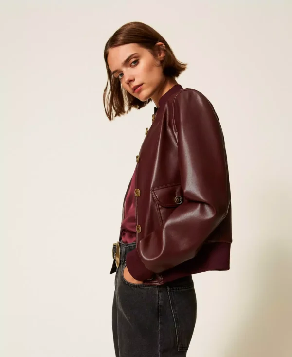 Twinset Faux Leather Jacket 252TP2232 Winetasting - Afbeelding 6