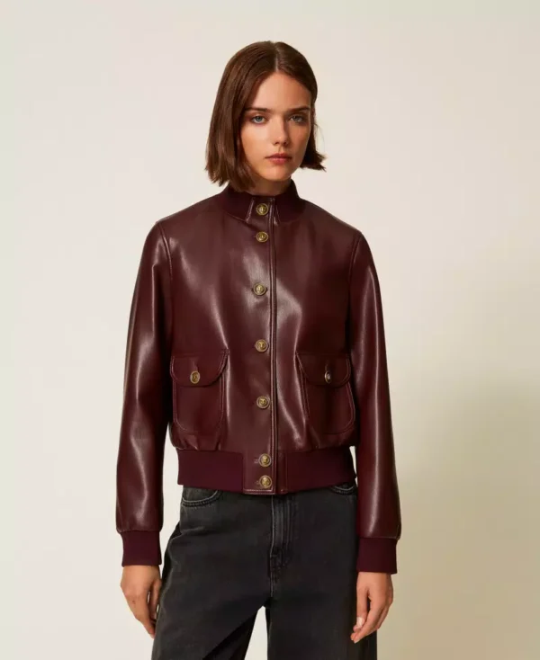Twinset Faux Leather Jacket 252TP2232 Winetasting - Afbeelding 4
