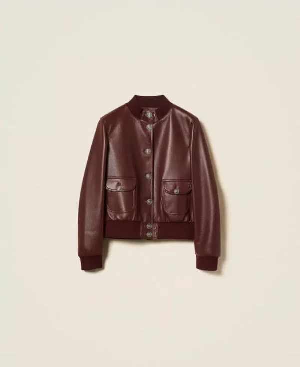 Twinset Faux Leather Jacket 252TP2232 Winetasting - Afbeelding 8