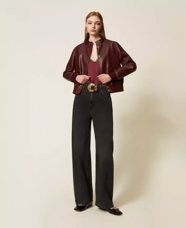 Twinset Faux Leather Jacket 252TP2232 Winetasting - Afbeelding 2