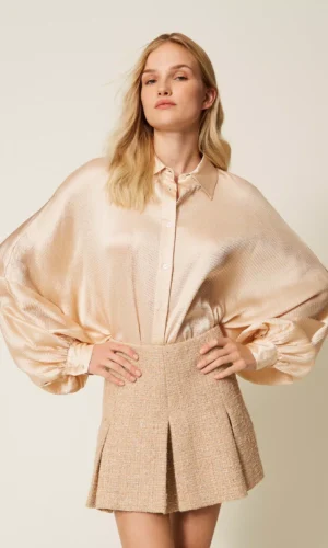 Twinset Satijnen Blouse Ballonmouwen 252TP2362 Parchment Beige
