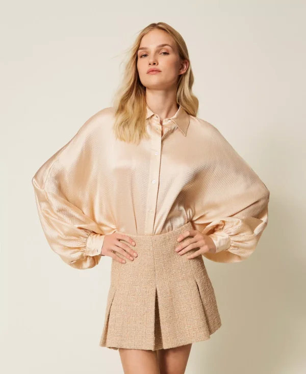Twinset Satijnen Blouse Ballonmouwen 252TP2362 Parchment Beige