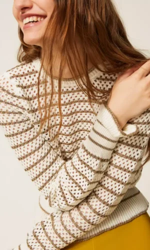 Twinset Fishnet trui met Lurexstrepen 252TP3532 Neve/Golden