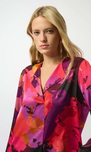 Joseph Ribkoff Recycled Satin Top Bloemenprint 253075 Black/Multi