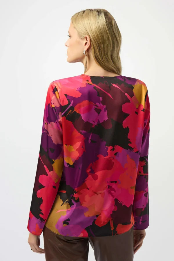 Joseph Ribkoff Recycled Satin Top Bloemenprint 253075 Black/Multi - Afbeelding 4