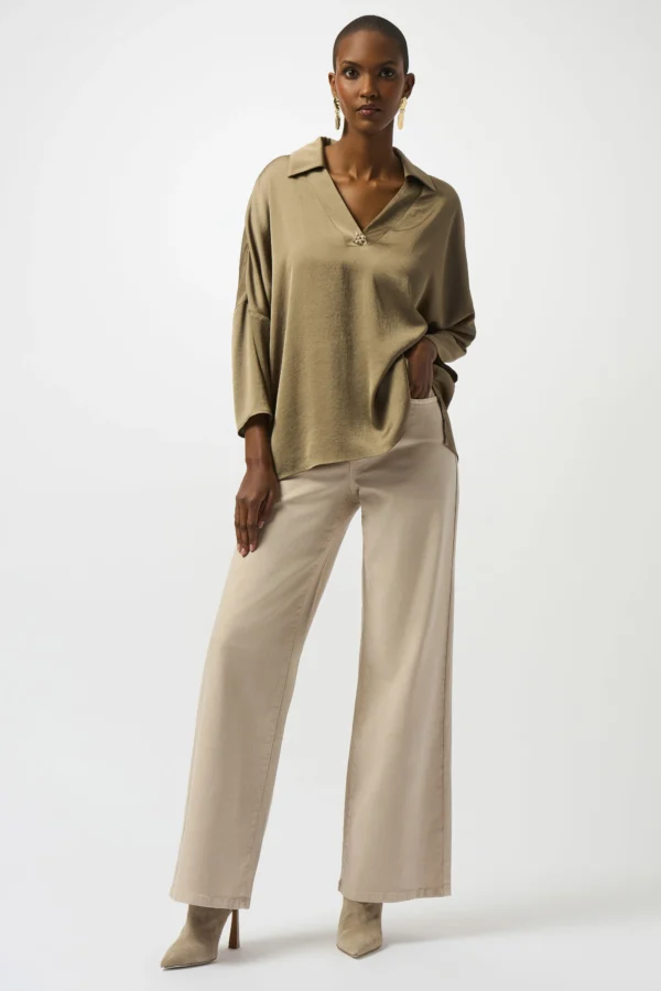 Joseph Ribkoff Recycled Hammered Satin Boxy Top 253076 Java - Afbeelding 2
