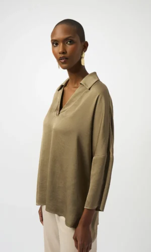 Joseph Ribkoff Recycled Hammered Satin Boxy Top 253076 Java