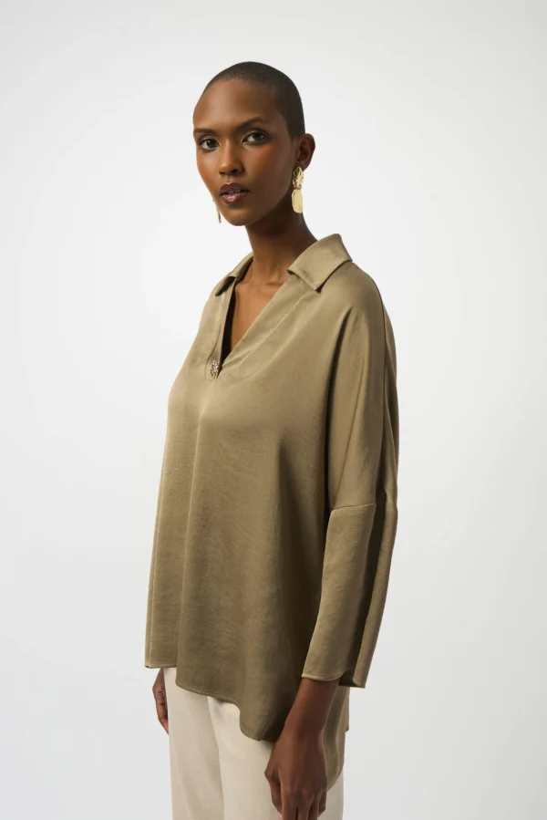 Joseph Ribkoff Recycled Hammered Satin Boxy Top 253076 Java