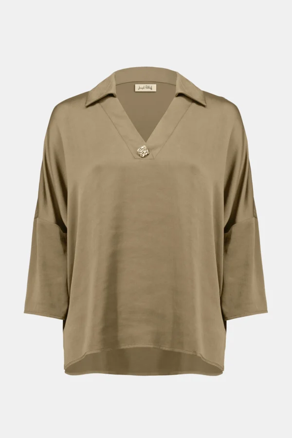 Joseph Ribkoff Recycled Hammered Satin Boxy Top 253076 Java - Afbeelding 6