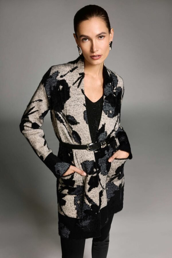 Joseph Ribkoff Gebreid Lang Vest 253956 Champagne/Zwart - Afbeelding 3