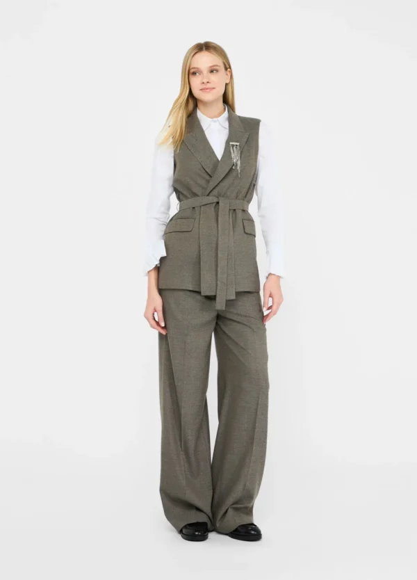 Liu Jo Rechte Broek Plooinaad CF5372-T054A Donker Beige - Afbeelding 2