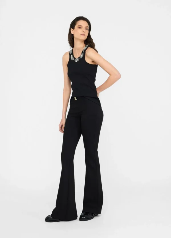 Liu Jo Flared Broek Logo-Riem MF5143-J9189 Zwart - Afbeelding 2
