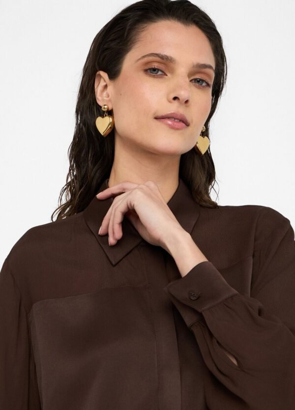 Liu Jo Crêpe de Chine Blouse MF5106-T2578 Chocolate - Afbeelding 3