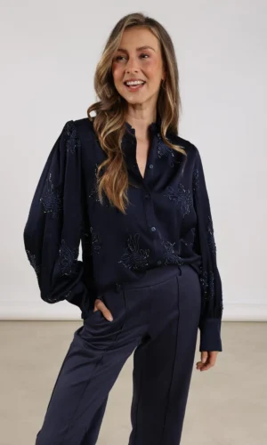 Nukus Preston Blouse NKF02069 Embroidery Navy