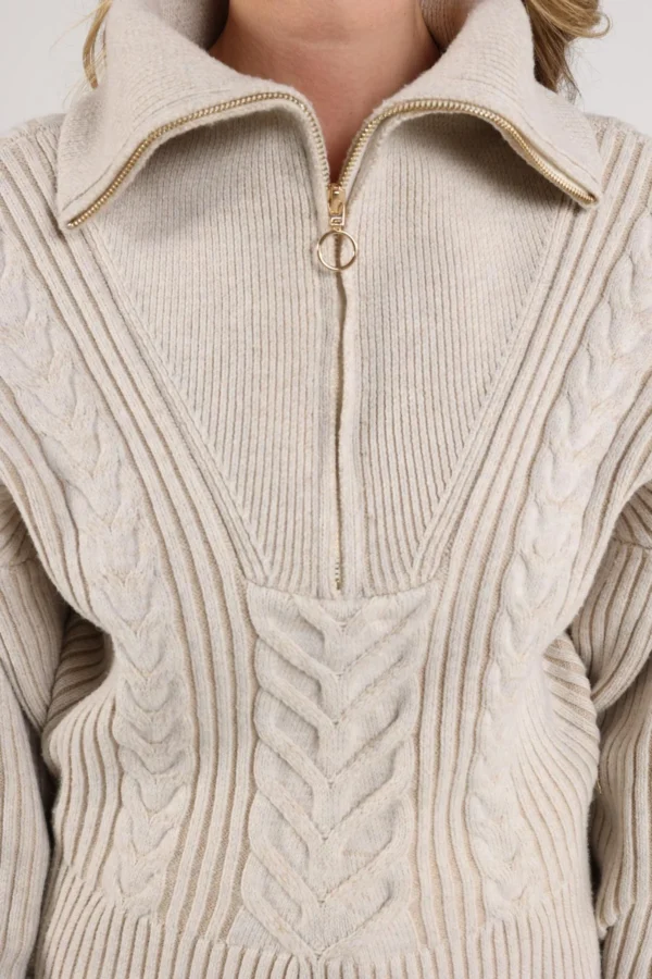 Nukus Clair Trui Zipper NKF03025 Sand - Afbeelding 2