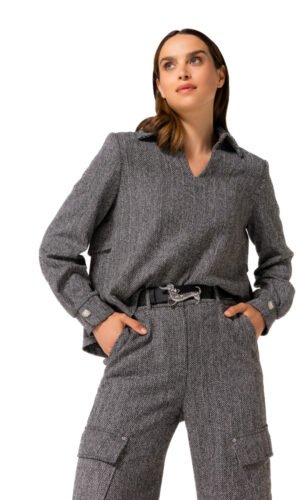 Caroline Biss Korte Rechte Top Soepele Tweed 4621 Multi Color